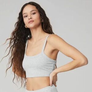 ALO Yoga Gray Ribbed Crop Whisper Bra Tank